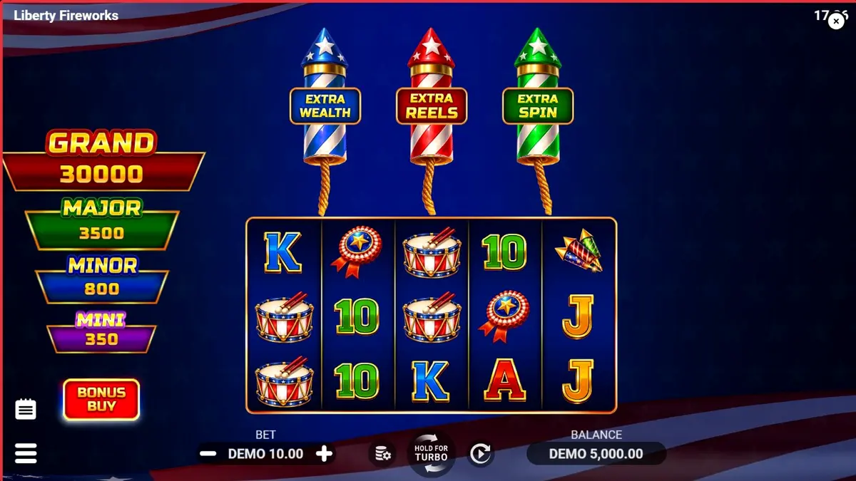 Liberty Fireworks 3 Pots slot game screen